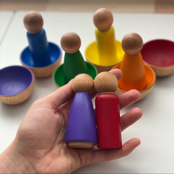Toddler Rainbow Sensory Play, Montessori Waldorf Wooden Toys - Picture 4 of 10